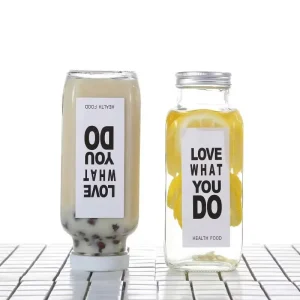 240ml 360ml 500ml Glass Clear French Square Cold Pressed Juice Bottle With Plastisol Aluminum Screw Cap