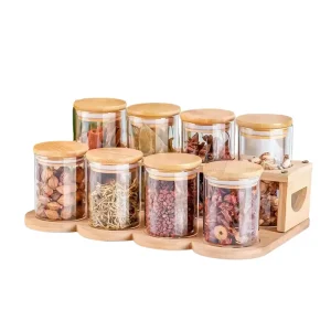 240ml Glass Jars with Bamboo Lids and Silicone Pads for Food Storage