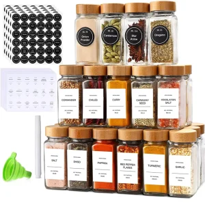 24Pack Kitchen Square Spice Jar 120ml 4oz Glass Spice Jars Pepper Bottles with Bamboo Lid