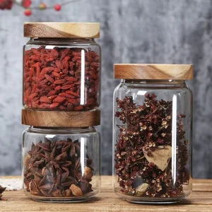 24oz 750ml Glass Kitchen Storage Jar with Acacia Wood Lid for Coffee, Sugar, or Tea