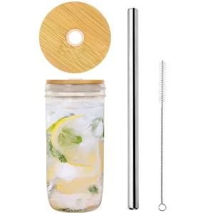 24oz Clear Glass Tea Mason Jar with Bamboo Lid