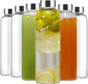 24oz Clear Glass Water and Juice Bottle with Stainless Steel Lid