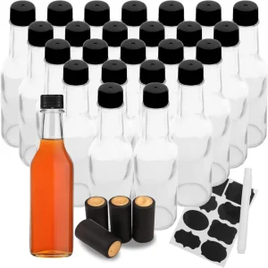 25 Pack Glass Bottles 150ml 250ml for Hot Sauce and Oil With Clear Decal Surface and Cork Sealing