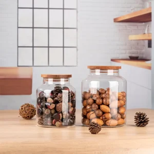 2500ml Airtight Transparent Glass Food Storage Container with Wooden Lid