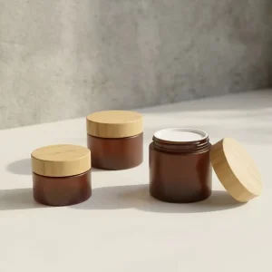 250g 500g 10oz 8oz 16oz Cosmetic jar glass Frosted Amber glass jar Bamboo Lid Luxury glass jars For candles Empty