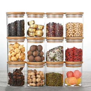 250ml 12-Piece High Borosilicate Glass Kitchen Storage Jar Set with Bamboo Lids