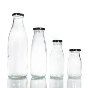 250ml 300ml 500ml 750ml 1L Clear Glass Bottles with Metal Lid for Juice Beverage and Milk