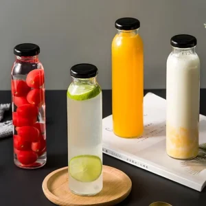 250ml 300ml 500ml Clear Glass Juice and Milk Bottle with Metal Lid