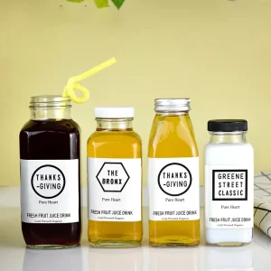 250ml 350ml 500ml Crystal Glass Square Juice and Milk Tea Bottle with Screw Lid