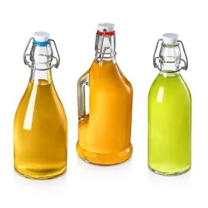 250ml 350ml 500ml Glass Beverage and Sauce Bottle with Handle and Swing Clip Lid