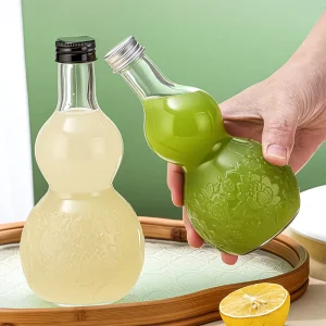 250ml 350ml 500ml Gourd Glass Bottle With Lotus Pattern and Colorful Lid