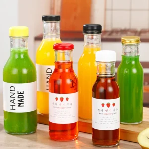 250ml 350ml 500ml Juice Beverage Oil Container Hot Sauce Glass Bottle with Metal Lids
