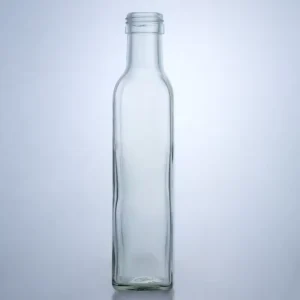 250ml 350ml 500ml Square Clear Glass Sauce, Beverage, and Oil Bottles with Ring Neck and Plastic Screw Caps