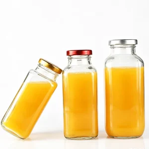 250ml 350ml 500ml Square Glass Beverage Bottles with Metal Lid