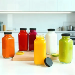 250ml 350ml Clear French Square Glass Juice Bottle with Airtight Lid