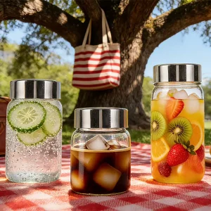 250ml 350ml Transparent Reusable Glass Water Bottle with a Stainless Steel Screw on Lid for a Secure Seal