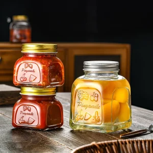 250ml 500ml 750ml Wide Mouth Square Shape Mason Jar Glass Fruit Canning Bottles with Metal Cap