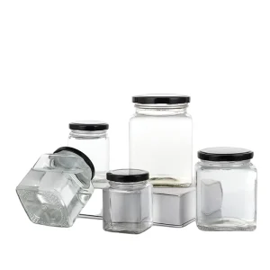 250ml, 500ml, 8oz, 16oz Clear Square Wide-Mouth Glass Canning Jars with Metal Lids