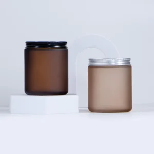 250ml 500ml Amber Round Glass Candle Jar with Screw Neck and Aluminum Lid