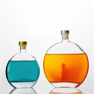 250ml 500ml Flat Shaped Clear Glass Wine Bottle with Sealed Stopper