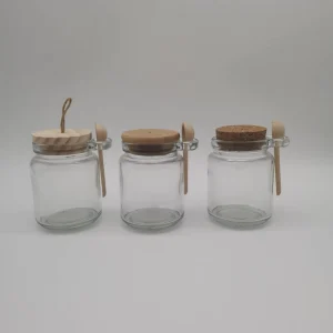 250ml 8oz Glass Storage Jar with Hot Stamping Cork Spoon for Spice Bath Salt Pudding