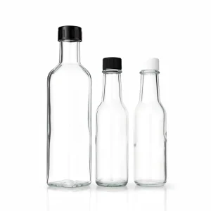250ml Clear Glass Hot Sauce Bottle Pepper Sauce Jar with Black Plastic Screw Cap Ribbed Grip for Chili Oil