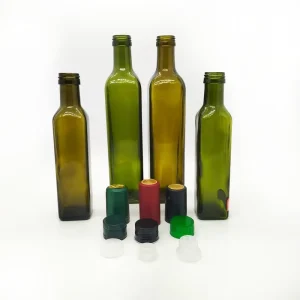 250ml Dark Green Square Cooking Oil Bottle Glass Olive Oil Glass Bottle With Lid