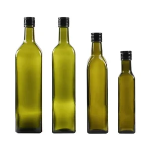 250ml Dark Green Square Glass Cooking Oil Bottle with Lid