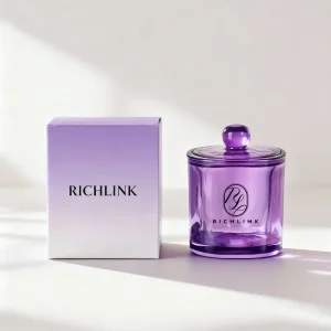 250ml Purple Iridescent Square Glass Candle Jar with Lid and Gift Box