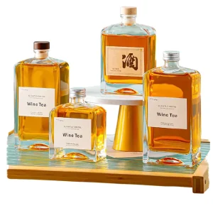 250ml Transparent Square Glass Wine Bottle with Cork Seal for Fruit Wine Whisky and Baijiu