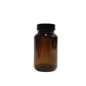 250ml Wide Mouth Amber Glass Pharmaceutical Vitamin Bottle with Black Plastic Lid