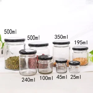 25ml 1000ml Empty Round Airtight Hermetic Pickle Canned Jam Food Glass Container Storage Jar with Metal Lid