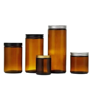 25oz 50oz 750ml 1500ml Round Amber Glass Soy Wax Candle Jars with Screw Caps