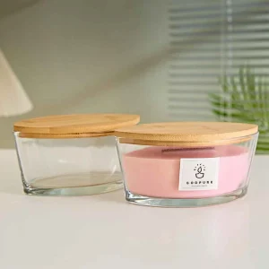 27oz Transparent Glass Candle Jar with Bamboo Lid, Reusable Multi-Wick Container