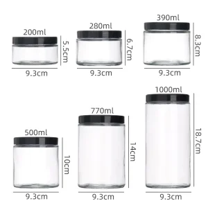 280ml Clear Empty Straight Round Shape Food Grade Canned Food Glass Container Honey Jam Sauce Glass Jar with Plastic Lid