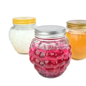 280ml Engraved Grape-Shaped Glass Jar with Screw Cap for Honey Jam Milkshakes and Yogurt