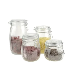 2L Striped Clear Glass Jar with Airtight Clip Lid for Preserving, Canning, and Beverage Storage