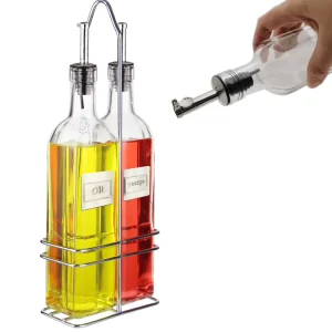 2PCS 500ml Glass Oil and Vinegar Bottle with Stainless Steel Olive Oil Dispenser
