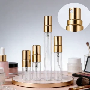2ml 3ml 5ml 10ml Portable Clear Glass Refillable Perfume Bottles Aluminum Atomizer Golden Spray Cylinder Shape Silk Screen