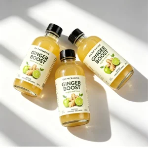 2oz 60ml Clear Round Boston Glass Bottle with Screw Cap for Ginger Honey Lemon Turmeric Vitamin Drink Shots