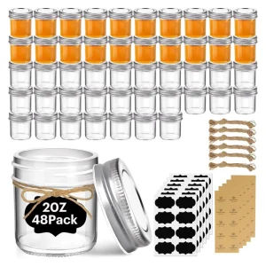 2oz Empty Clear Wide Mouth Glass Mason Canning Jar with Lid for Food Storage