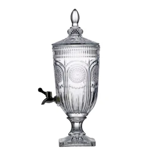 3 L White Glass Beverage Dispenser with Lid and Water Tap