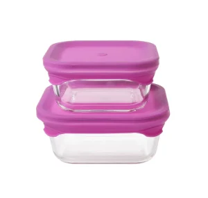 3-Piece High-Borosilicate Glass Food Container Set with Silicone Lids, Press-Seal, Oven-Safe, 400 Heat Resistance
