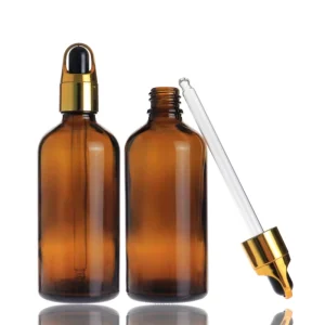3.4oz Amber Glass Dropper Screw Cap Essential Oil Bottle 100ml Screen Printing for Cosmetic Skin Care Facial Cleanser