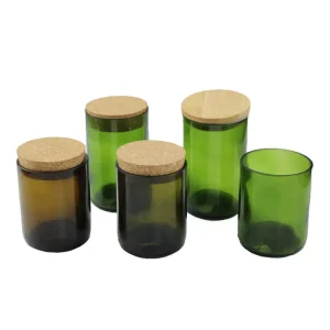 300ml 350ml Green Amber Glass Jar Recyclable Cylinder Candle Container with Cork Bamboo Lid Sealed From Wine Bottles