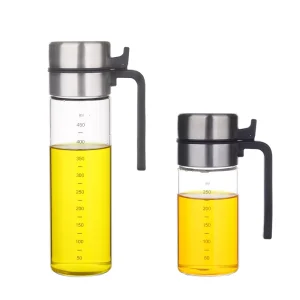 300ml Borosilicate Glass Oil Dispenser Bottle with Stainless Steel Lid and Handle