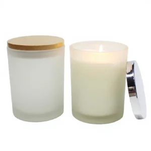 300ml Frosted White Glass Candle Jar With Wood Lid 10oz Frosted White Glass Candle Container for Candle Making