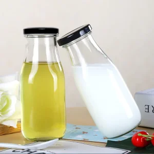 300ml Milk and Juice Glass Bottle with Lid