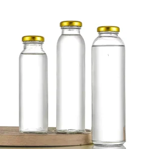 300ml Transparent Hollow Glass Bottles for Beverages and Oil with Screw Cap