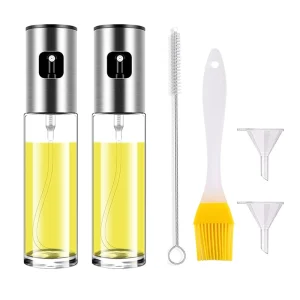 304 Stainless Steel Cap Glass Oil Bottle Set of 2 With Brush Funnel and Oil Sprayer